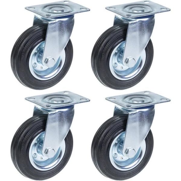 rakennustyömaalaitteet 125mm 5" kääntyvä kumirengas, raskas kapasiteetti 480kg, 4 kpl sarja
