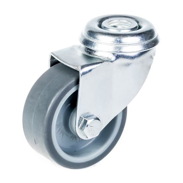 Roulette - Gummi - Drejbart - Diameter 50mm - Kapacitet 40kg - Montering med hul Grå