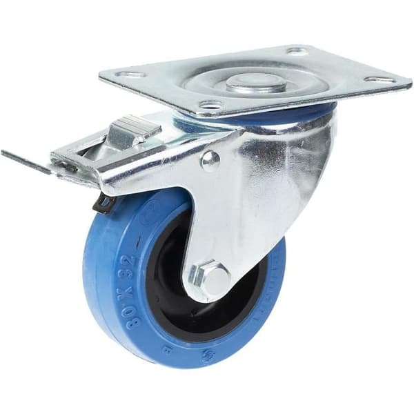 Svänghjul - PARNELLS - 80 mm - Blå gummi - Broms - 140 kg Blå