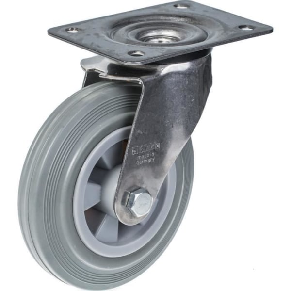 byggarbetsplatsutrustning 160 mm 6" rostfria hjul i grått gummi, svängbar och broms, 540 kg, set om 4