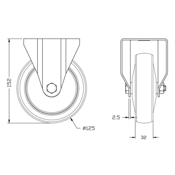 Rullar - 125 mm - Grå gummi - Fast - Kapacitet 520kg - Set om 4 Grå