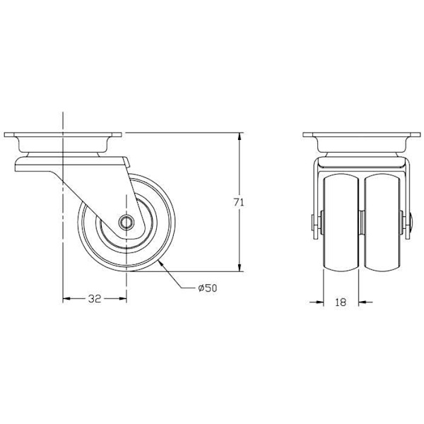 rakennuslaitteet 50mm 2" kaksoispyörä harmaa kumi kääntyvä 140kg kapasiteetti, 2 sarja