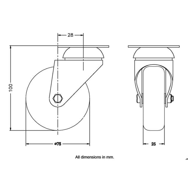 Svängbar hjul - Galvaniserad - 75mm - TPR-grå gummi - Polypropen Grå