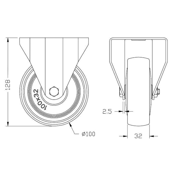 byggarbetsplatsutrustning 100mm 4" hjulgrå gummidäck fast stark 220kg kapacitet, set om 2