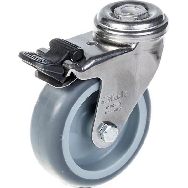 Hjul - Rostfritt stål - 75 mm x 3" - Sväng med broms - Maximal belastning 60 kg - Grå Grå