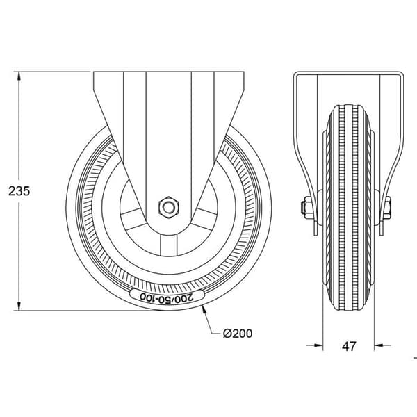 Gummihjul - 200 mm - Fast - 820 kg - Set om 4 - Grå Grå
