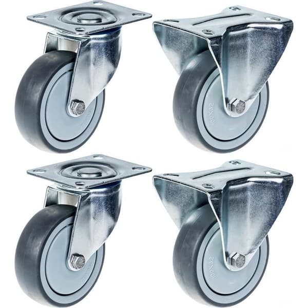 Roulette - Set om 4 - Grå gummi - 80mm - Max belastning 320kg Grå