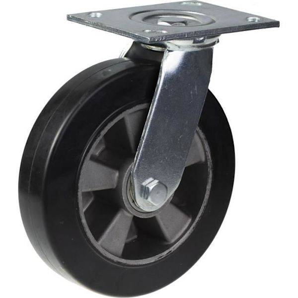 työmaalaitteet 200mm 8" musta kumi kääntyvä pyörä ja kiinteä, raskas 1800kg kapasiteetti, 4 kpl Svart