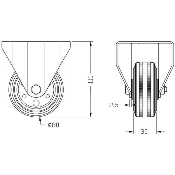 Pneu - 80 mm - Fast - Kapacitet 280 kg - Sæt af 4 gummihjul