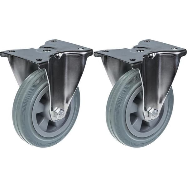 Grå gummihjul 160 mm 6" rostfritt stål - set om 2 Grå