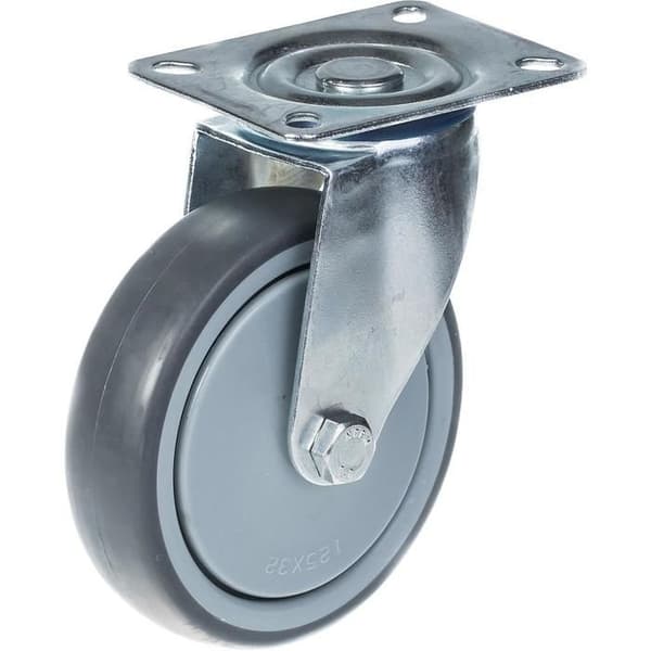 Roulette pivotante - 125 mm - Grå gummi - Kapacitet 130 kg - Øverste plade Grå