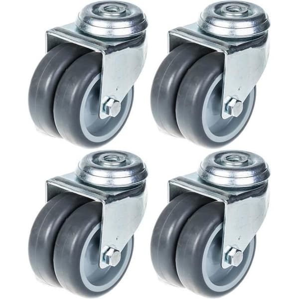 Rullager - 75 mm - Grå gummi - Paket med 4 - Svängbara med hålfäste Grå