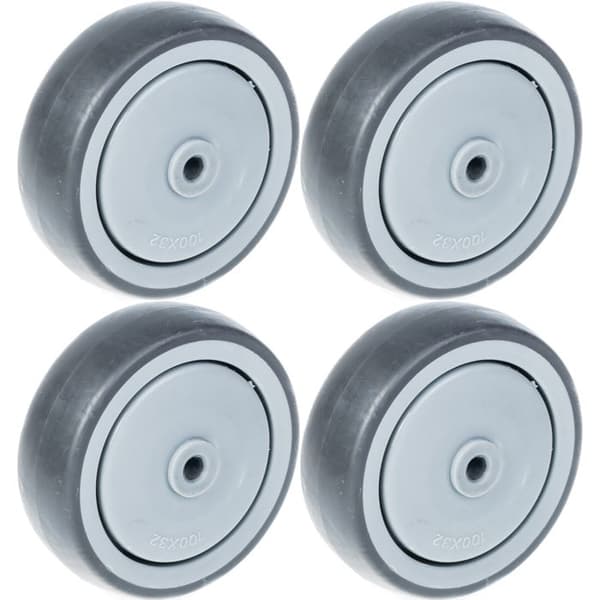 Hjul - 100 mm - Grå gummi - Plastcenter - Pakke med 4