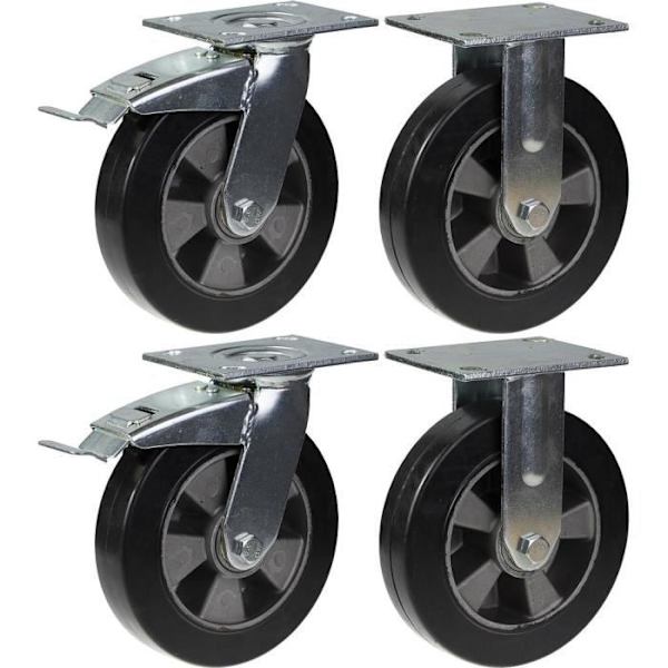 byggarbetsplatsutrustning Svart gummibroms med 200 mm 8" hjul och fast kapacitet på 1800 kg, set om 4 Svart