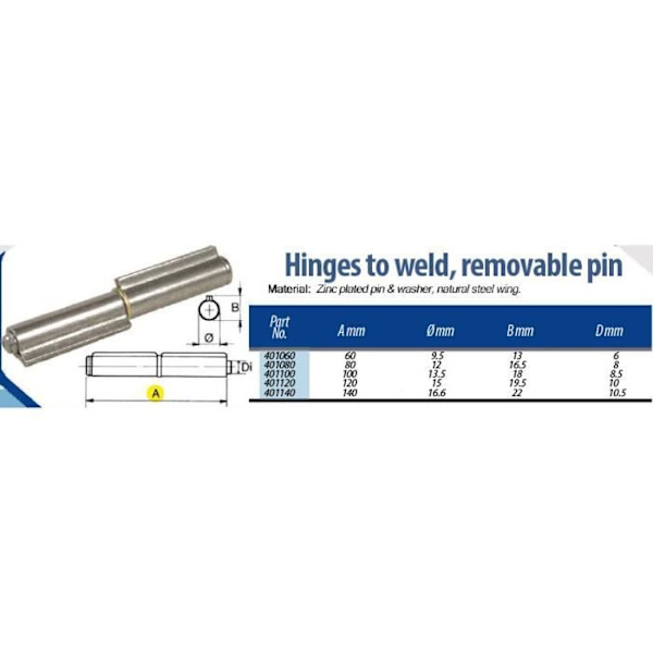 Hængsel - IBFM - 140mm - Stål - Med stift