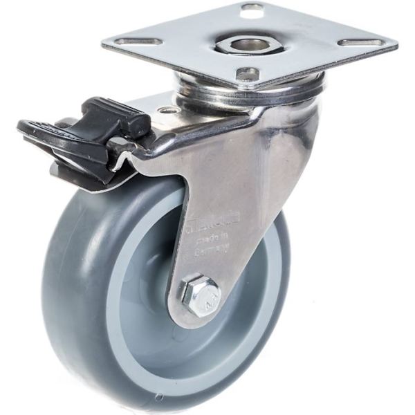 Roulette - EC2888 - 75mm - Rustfrit stål - Sæt af 2 med bremse Grå