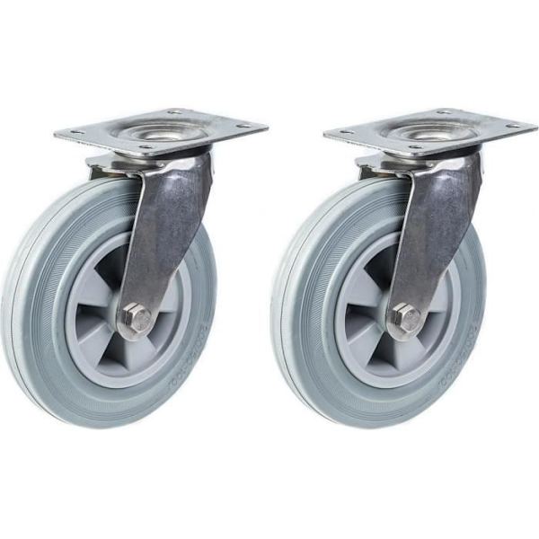 200 mm 8" rostfria hjul i grått gummi - set om 2 Grå