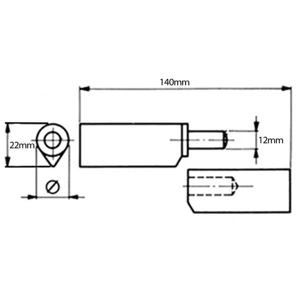 Hængsel - 140 mm - Fast aksel - Passiveret stift - Svejsbart stål färgad kropp