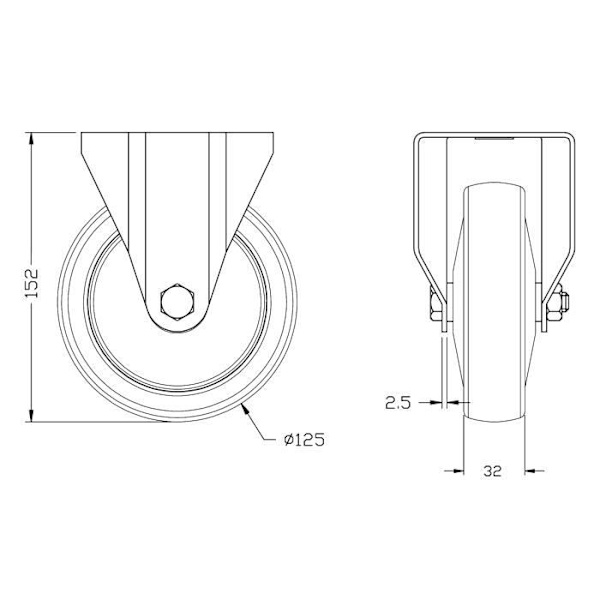 125mm 5" rullattu harmaa kumirengassarja 130kg:n kantavuudella