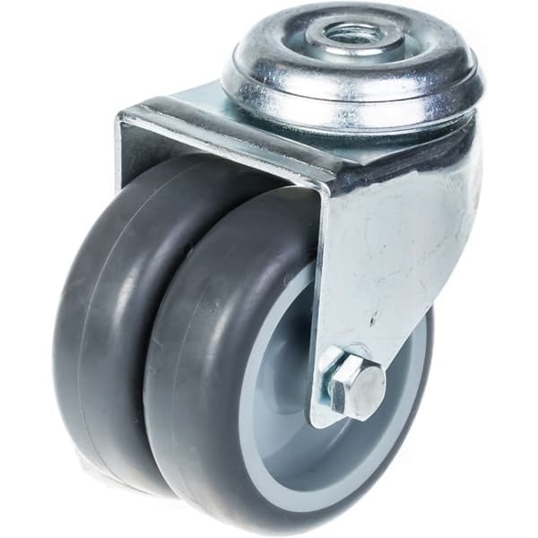 Rulleværker - 75 mm - Grå gummi - Sæt med 4 - Drejelige med hulmontering Grå