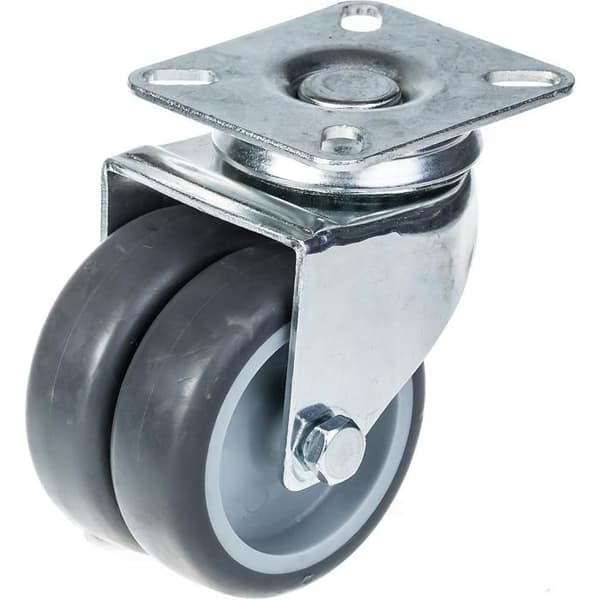 Roterande hjul - 75 mm - Grå gummi - Kapacitet 100 kg - Montering på platta Grå