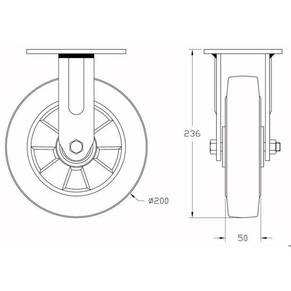 Ruller - Byggemateriale - 200 mm - Sort gummi - Fast - Sæt af 4 Svart