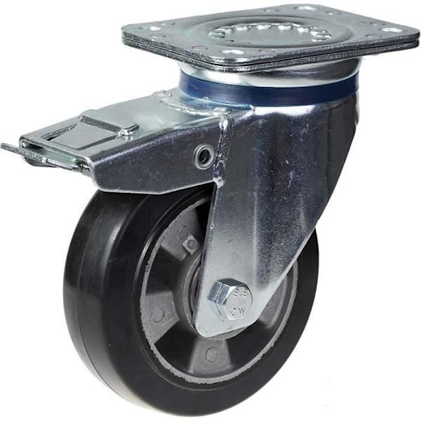 Hjul - Set med 4 - 152 mm - Svart gummi - Svängbar med stark broms Svart