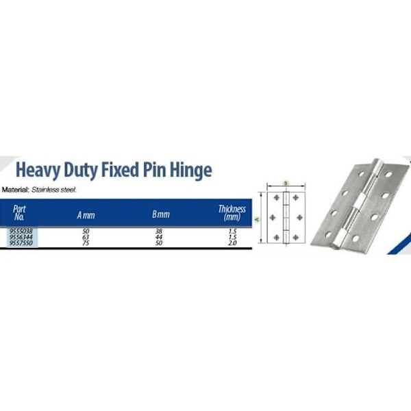 Robust hængsel 63x44mm Fast rustfri stålaksel -1 par - 2stk - IBFM - Rektangulær - Til skrue