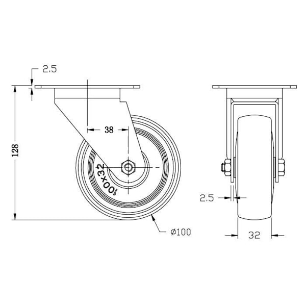 rakennuskoneet 100mm 4" pyöränharmaa kumirengas kääntyvä vahva 220kg kapasiteetti, 2 kpl sarja