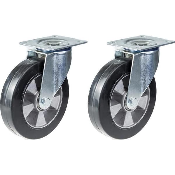Roter hjul - 200mm - Sort elastisk gummi - Sæt af 2 - Kapacitet 350kg Svart