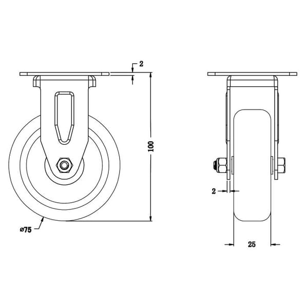 Rullar - ZHONGSHAN - 75 mm - Grå gummi - Fast - Pack av 2 - 120 kg Grå
