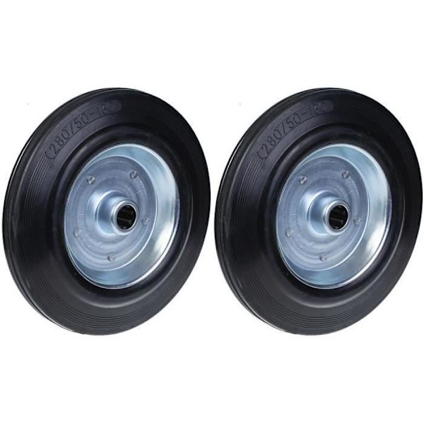 280 mm gummidäck - 11" hjul - Pressat stålcentrum - Lastkapacitet 440 kg - Set om 2 Svart