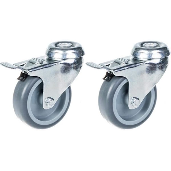 Hjul - Grå - 75 mm x 25 mm - Vridbar - Broms - Kapacitet 120 kg - Set om 2 Grå