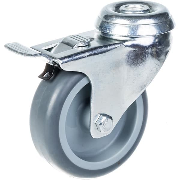 Rullager - Castor - 75mm - Grå Gummi - Svängbar med Broms - 240kg Grå