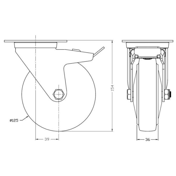 byggarbetsplatsutrustning Blå gummisväng 125 mm 5" hjul med broms, 800 kg kapacitet, set om 4