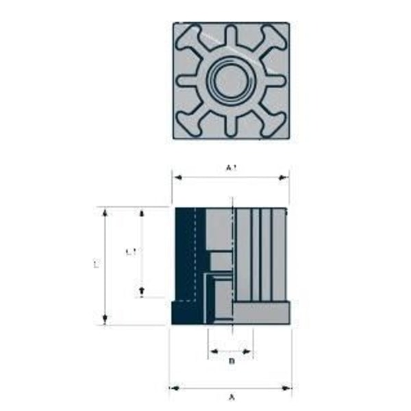 työmaavarusteet 10x100x50mm ruostumaton jalka, pohja kumityynyllä + sisäosat 30x30x1,2mm -4 kpl sarja