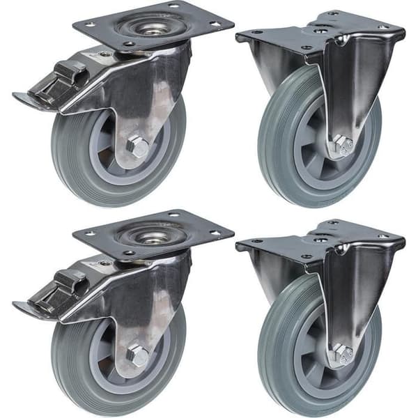 Rustfrie stålhjul - 160 mm - Faste - Sæt af 4 - 540 kg Grå