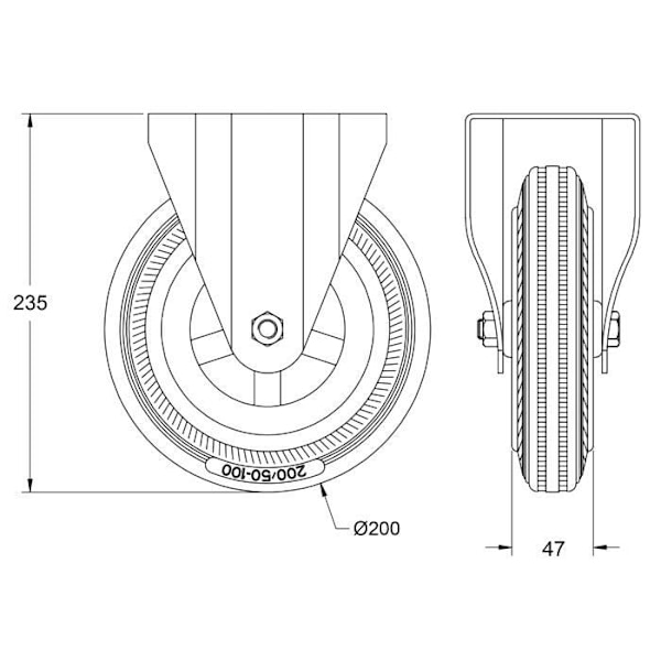 Hjul i rostfritt stål - - 200 mm x 8" - Fast - Belastning 205 kg - Grå Grå