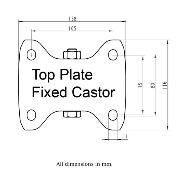 Rustfrit stål-hjul - 200 mm x 8" - Fast - Belastning 205 kg - Grå Grå