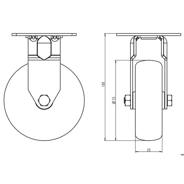 Rullager - Material Byggarbetsplats - 75mm - Rostfritt Stål - Grå Gummi - Fast Grå
