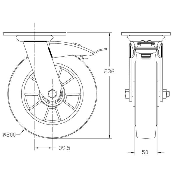 Roulette 200mm 8" pivoterende