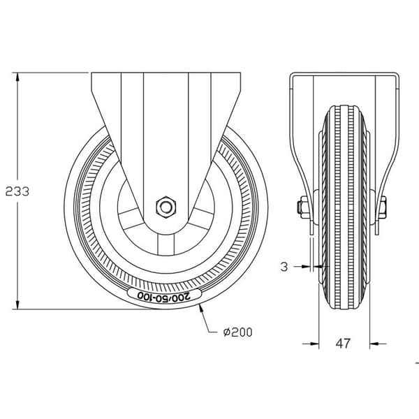 Ruller - Castor - 200 mm - Fast kapacitet 820 kg - Sæt af 4 - Grå gummi Grå