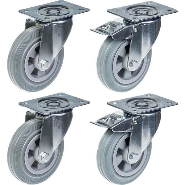 Pivotande hjul - 160mm - Grått gummi - 4-pack - Kapacitet 540kg Grå