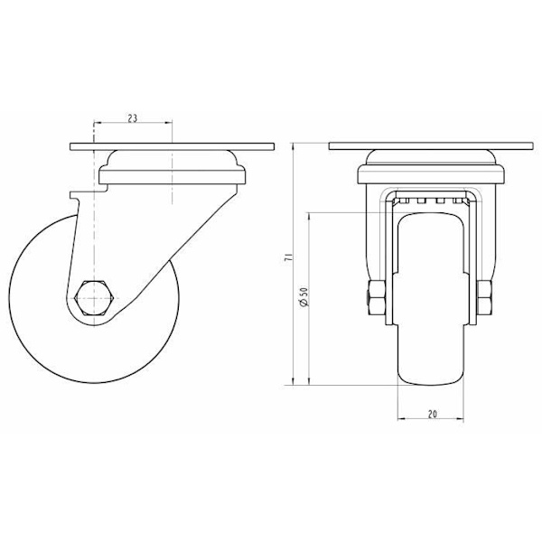rakennustyömaavarusteet 50mm ruostumattomasta teräksestä valmistetut pyörät 2" harmaa kumi, kääntyvä ja kiinteä, 160kg, 4 kpl sarja Grå