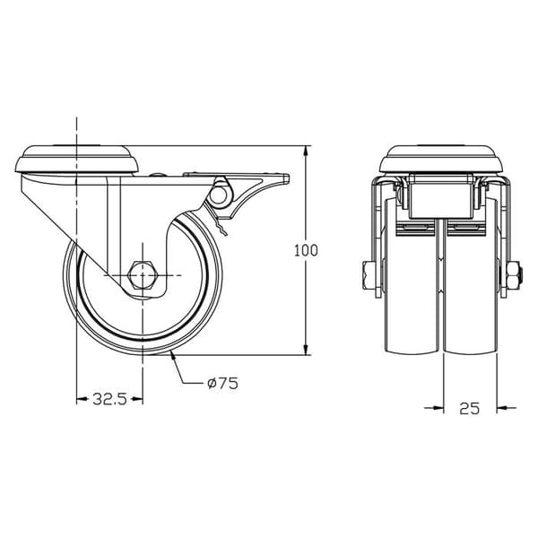 Svänghjul - Byggmaterial - 75 mm - Grå gummi - Par - Inbyggt bromssystem Grå