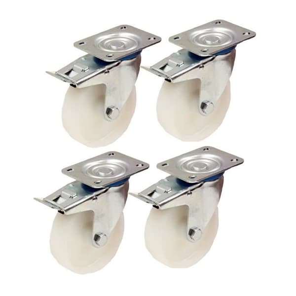 Roulletter - 80mm - Nylon - Drejbare - Sæt af 4 - Belastning 120kg Vit