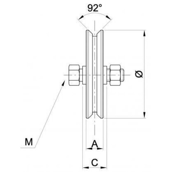 120 mm V-rillehjul med 2 kuglelejer - pakke med 2