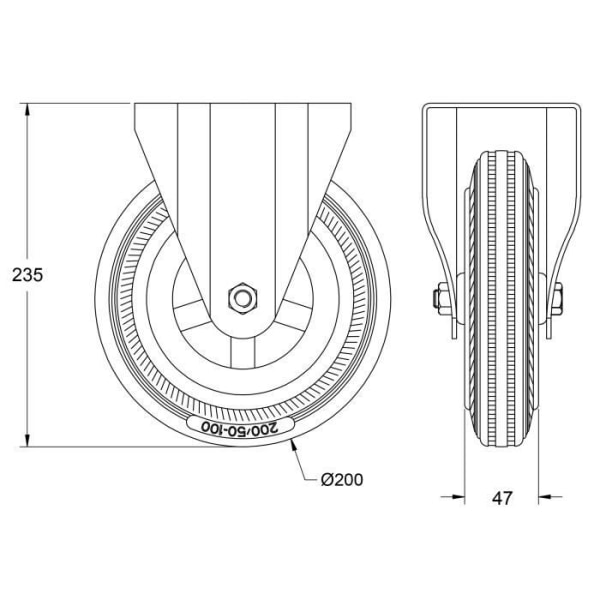 byggarbetsplatsutrustning 200 mm 8" grå gummihjul i rostfritt stål, fast, 410 kg, set om 2