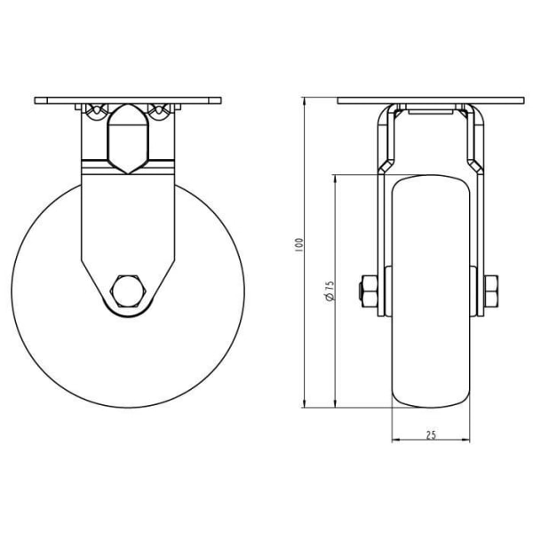 byggepladsudstyr 75 mm rustfrit stål hjul 3" grå gummi, fast, 240 kg, sæt med 4