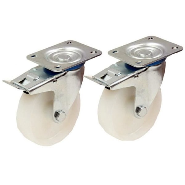 100 mm 10,2 cm nailonpyörät - Heavy Duty, jarrutetut kääntyvät pyörät 150 kg - 2 kpl.